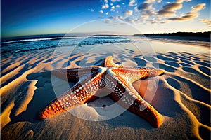 Huge starfish on the beach with a wide angle view
