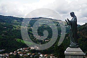 Huge statue of Jesus blessing the village La Bresse