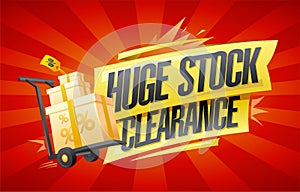 Huge stock clearance banner mockup with boxes on a shopping cart