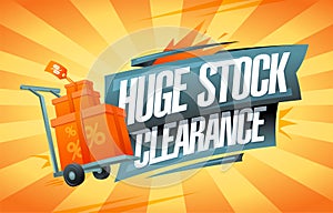 Huge stock clearance, vector banner mockup with boxes on a shopping cart