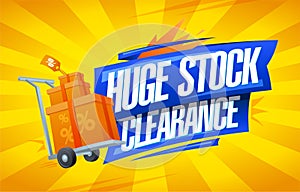 Huge stock clearance vector web banner template with boxes on a shopping cart