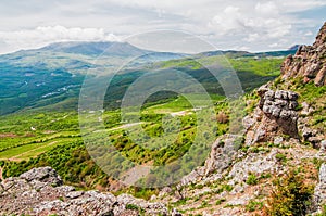 Huge stone in a mountain valley