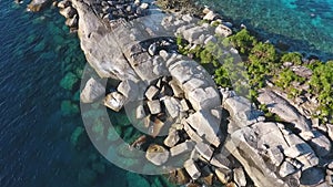 Huge Stones at Similan Island Number 4 Cape View from Above. Aerial HD Slowmotion. Andaman Sea, Thailand.