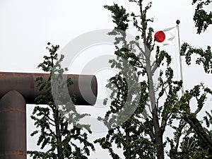 Huge torii gate a the entrance of a japanese temple photo