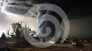 A huge tornado is approaching houses