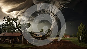 A huge tornado is approaching houses