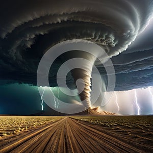 huge tornado hits the desert landscape with