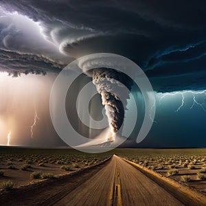 huge tornado hits the desert landscape with