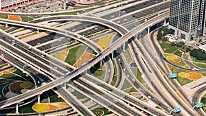 Huge traffic junction with cars and train