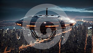 Huge UAP, UFO Hovering Over New York City, created with Generative AI technology