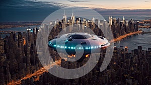 Huge UAP, UFO Hovering Over New York City, created with Generative AI technology