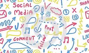 Huge vector set of business, social, technology hand drawn elements doodles and icons