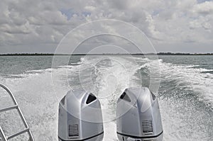 Huge wake created by outboard motors