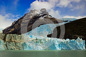 Huge wall of glacial ice in Patagonia from the Andes mountain range