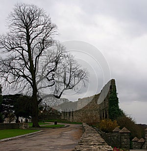 Huge Wall Protecting the Rochester Castle Ruin, Just outside London, England UK