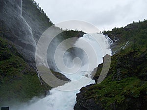 Huge waterfall in the mountains in Norway