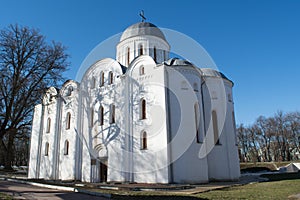 Huge white ortodox christian ancient cathedral