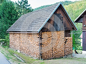 Huge woodshed in the mountains