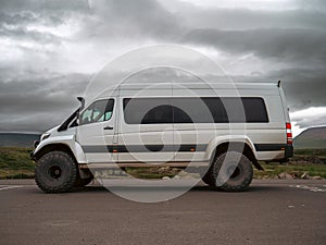 Hugely modified allroad passenger van with inflatable tires in Iceland