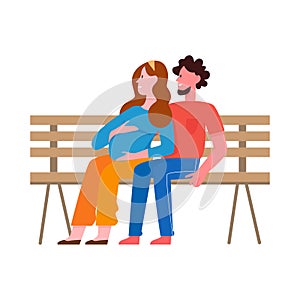 Hugging couple sitting on a bench
