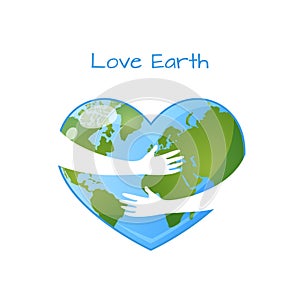 Hugging Earth in heart shape, hands holding Earth. Save our planet. World Environment day or Earth day concept