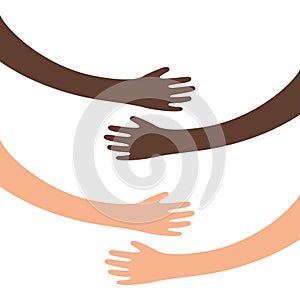 Hugging hands. Arm embrace, belief togetherness unique relationship hugged hands vector isolated concept