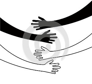Hugging hands. Arm embrace, belief togetherness unique relationship hugged hands vector isolated concept photo
