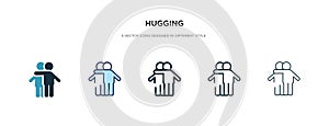 Hugging icon in different style vector illustration. two colored and black hugging vector icons designed in filled, outline, line