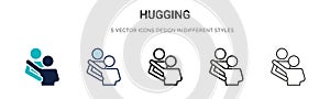 Hugging icon in filled, thin line, outline and stroke style. Vector illustration of two colored and black hugging vector icons