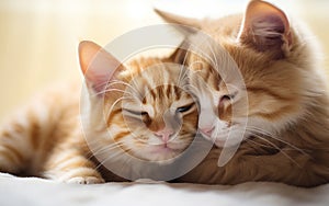 Hugging and Licking: Closeup of a Ginger Cat