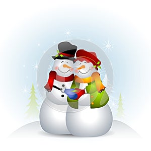 Hugging Snowman Couple