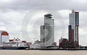 Hughe cruise ship at the quay in the port of Rotterdam