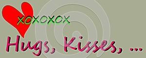 Hugs kisses abbreviation are displayed with text and symbolic pattern