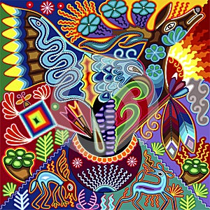 Huichol Psycho felt needlework artwork HD set