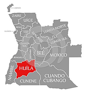 Huila red highlighted in map of Angola
