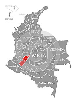 Huila red highlighted in map of Colombia photo