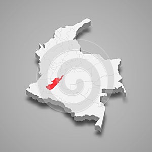 Huila region location within Colombia 3d map photo