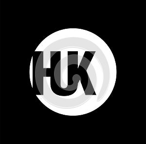 HUK letters monogram on White circle. HUK letters icon