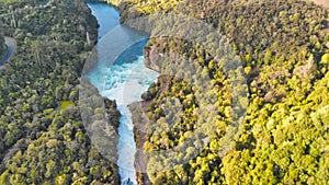 Huka Falls, New Zealand. Aerial view from drone