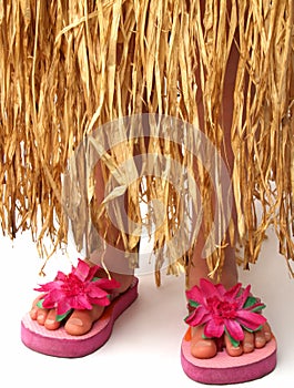 Hula skirt and flip flops