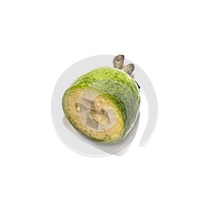 Hulf of green feijoa fruit on white background