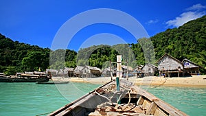 Hull of wooden boat to Islander village at Koh Surin