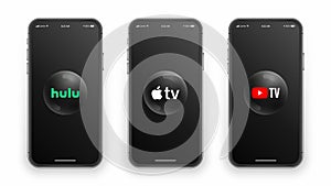 Hulu Apple TV Youtube TV Logo On Iphone Screen Vector Set