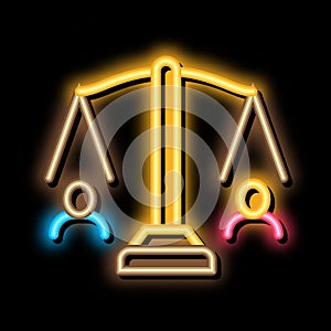 huma rights balance on scales neon glow icon illustration