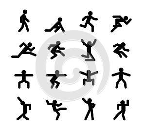 Human action poses. Running walking, jumping and