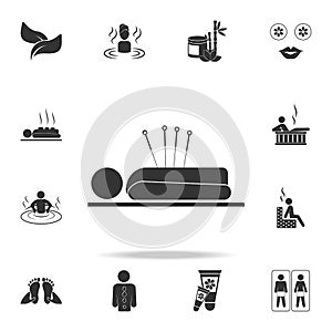 Human acupuncture with needles icon. Detailed set of SPA icons. Premium quality graphic design. One of the collection icons for we