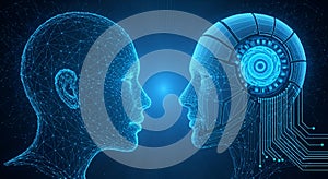 Human and AI Head Wireframe Comparison artificial intelligence