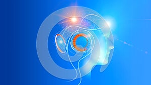 Human anatomy and brain, side view. Synapses and artificial intelligence