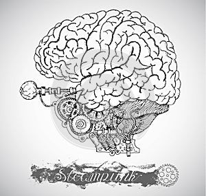 Human anatomy brain with vintage mechanism in steampunk style