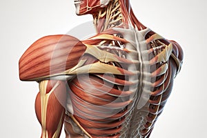 Human anatomy detail of shoulder. Muscle, bone structure, arteries. Generative AI